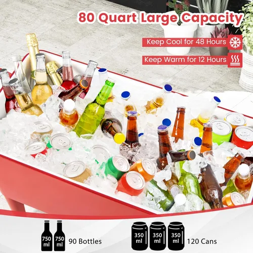 Miniatura 5 de HAPPYGRILL 80 Quart Rolling Cooler Cart with Lockable Wheels, Outdoor Beer Beverage Cooling Ice Chest with Bottle Opener & Cap Catcher, for Party