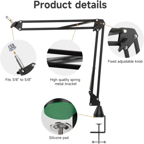 Miniatura 6 de Para HyperX Quadcast Boom Arm - Brazo de micrófono mejorado con cubierta de micrófono para reducir los ruidos del viento y funda de cable, soporte