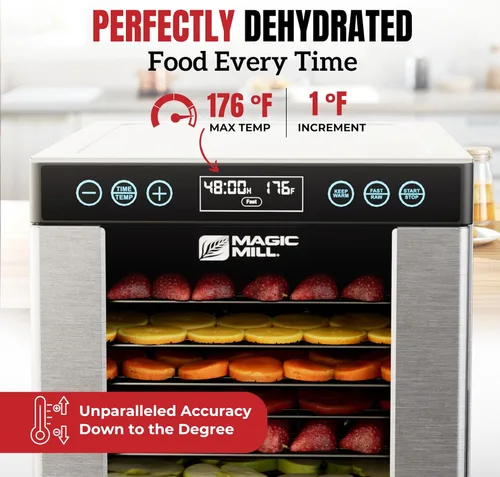 Miniatura 3 de Magic Mill Pro - Máquina deshidratadora de alimentos 10 bandejas de acero inoxidable Secador para charqui, bocadillos para perros, hierbas