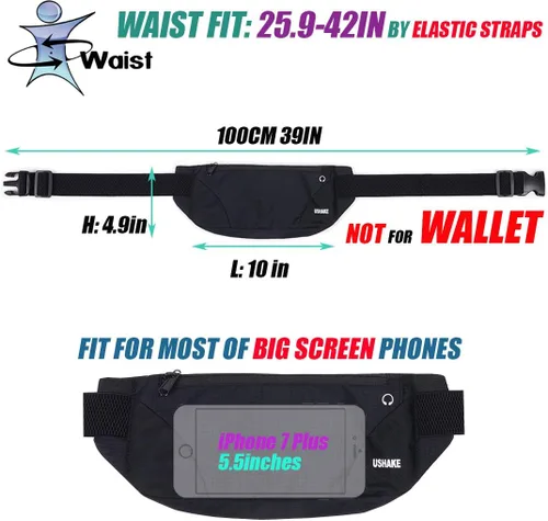 Miniatura 5 de USHAKE Cinturón para correr, para hombres o mujeres, ultra ligero, sin rebote, bolsa de cintura, bolsa de entrenamiento de fitness, bolsa de cintura