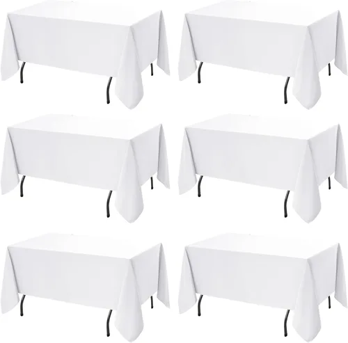 Miniatura 40 de Paquete de 6 manteles negros para mesas cuadradas, 54 x 54 pulgadas, tela de poliéster resistente a las manchas para mesas de 2 pies, manteles