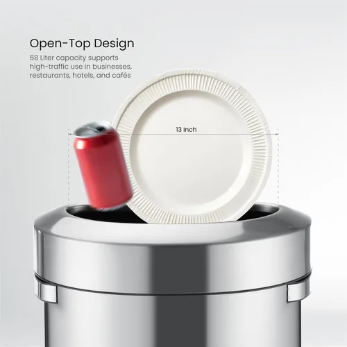 Miniatura 3 de Home Zone Living Bote de basura de 18 galones con parte superior abierta para uso comercial y de oficina, diseño semiredondo con respaldo plano