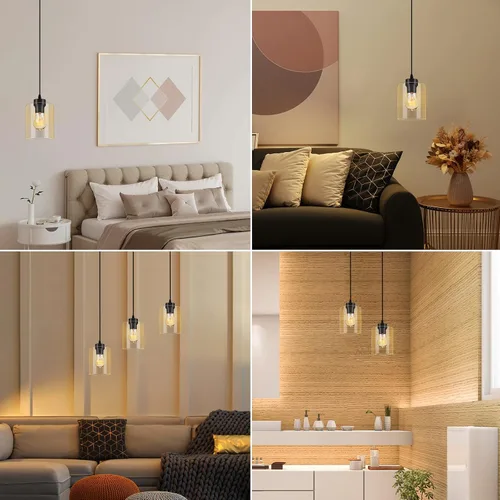 Miniatura 5 de BoostArea Lámparas Colgantes Modernas, Lámpara de Techo Colgante Industrial con Pantalla de Vidrio Transparente, Iluminación Colgante Negra