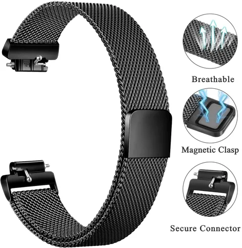 Miniatura 3 de Correa de metal compatible con Fitbit Inspire 3 e Inspire 2, correa de malla de acero inoxidable transpirable, correa de repuesto magnética