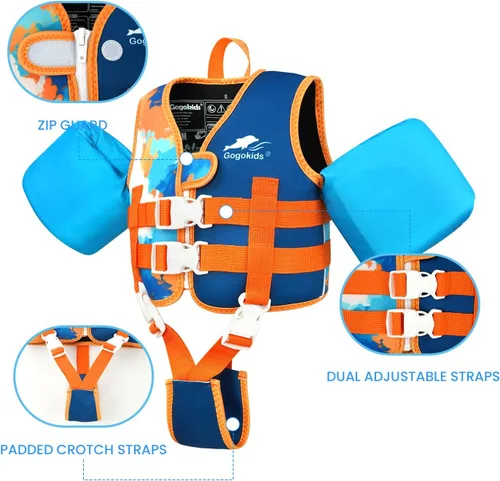 Miniatura 4 de Gogokids Chaleco de natación para niños pequeños de 33 a 66 libras, flotadores para niños pequeños, flotador de brazo con ala de agua, chaqueta