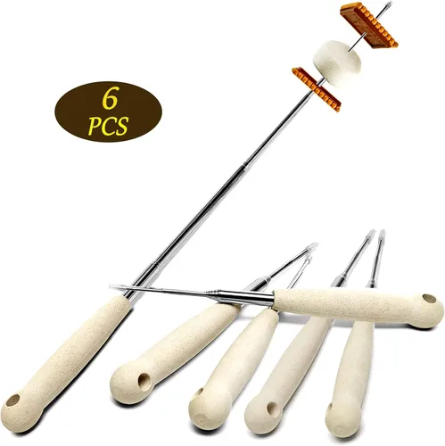 Miniatura 6 de 6 palitos para asar malvaviscos de 32 pulgadas, palos extensibles para hogueras de larga duración, palitos resistentes para perros calientes