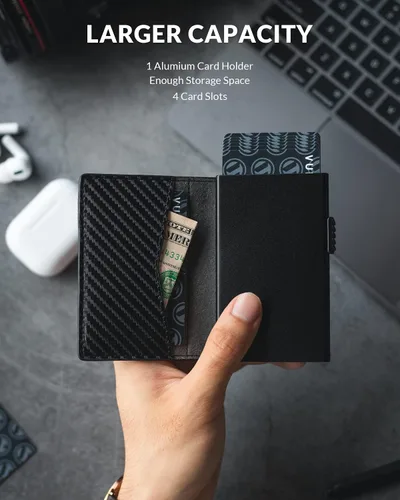 Miniatura 46 de VULKIT Billeteras delgadas para hombre, con bloqueo RFID, diseño minimalista con capacidad para hasta 11 tarjetas, Negro -, Minimalista