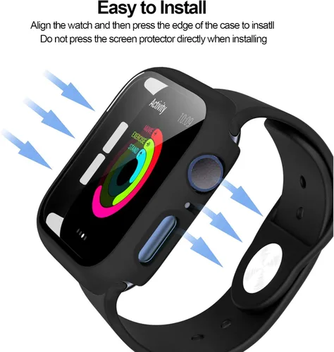 Miniatura 5 de Paquete de 2 fundas rígidas de policarbonato compatibles con Apple Watch, con protector de pantalla de cristal templado sin burbujas para accesorios