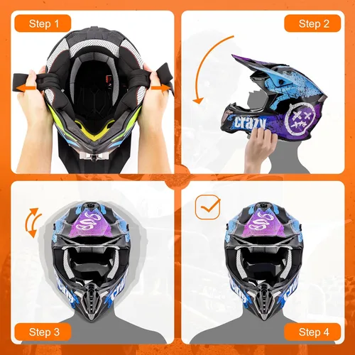 Miniatura 7 de OUMURS Casco de ATV Bicicleta de Tierra para Adultos con Gafas Guantes y Máscara Hebilla de Liberación Rápida Visera Solar Ajustable Casco de Azul