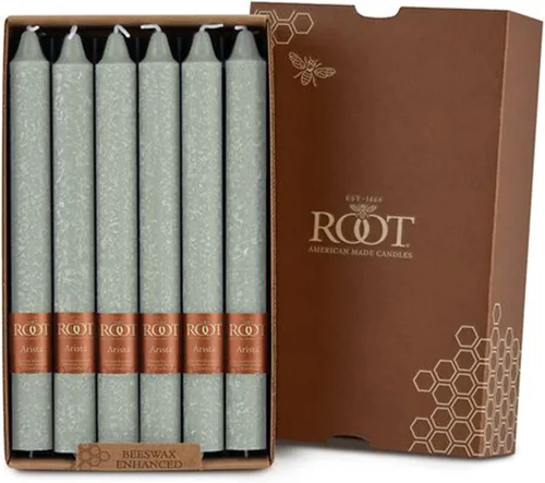 Root Candles Juego de velas de cena sin perfume de 12 unidades, sin goteo, Timberline™ Arista™ mejoradas, 9 pulgadas, verde salvia