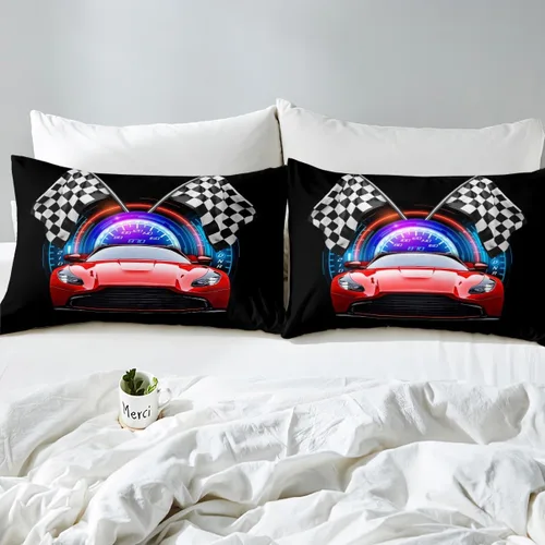 Miniatura 5 de Erosebridal Juego de funda de edredón de auto de carreras roja para niños y adolescentes, juego de edredón de carreras tamaño individual, edredón