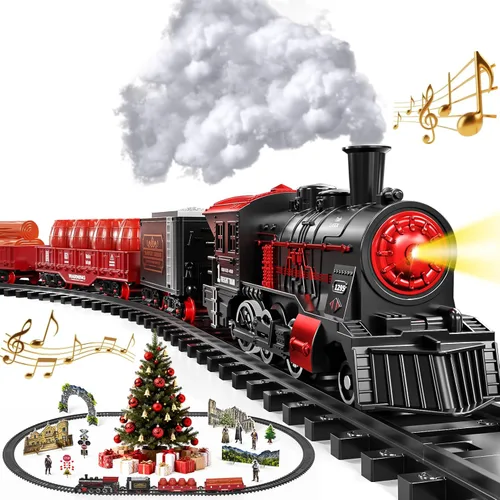 Tren de Navidad, juego de tren para niños de 4 a 8 años, juegos de tren de Navidad para alrededor del árbol, juguetes eléctricos con humo, luces y