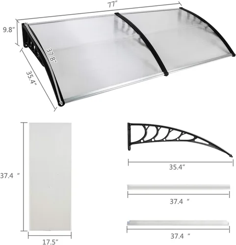 Miniatura 4 de Toldo de ventana de 80 x 40 pulgadas, moderno toldo de policarbonato para puerta delantera, cubierta de puerta de ventana para lluvia, nieve