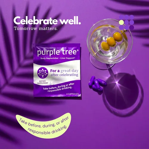 Miniatura 2 de purple tree Bienestar posterior a la celebración Apoyo hepático, hidratación y reabastecedor Dihidromiricetina DHM, cardo mariano, electrolitos