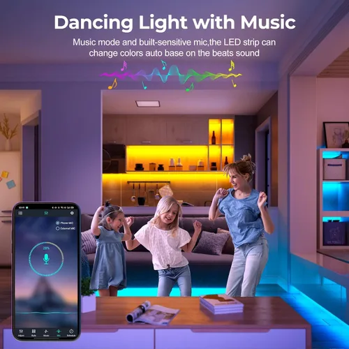 Miniatura 6 de LUXONIC Tira de luz LED de neón, tira de luz RGB impermeable de 16.4 pies con aplicación/control remoto, luces de cuerda flexible de 24 V, múltiples