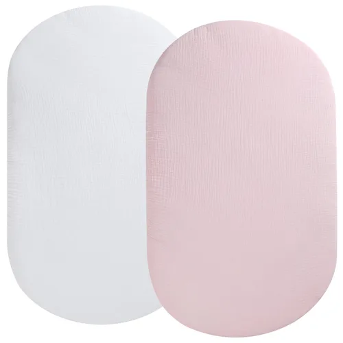 Miniatura 8 de Sábanas ajustadas de muselina compatibles con Snoo Smart Sleeper, Dream On Me Lacy Portable, Safety 1st Sleeper Bassinet, 2 paquetes de sábanas Hoja
