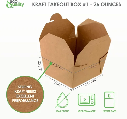 Miniatura 2 de Recipientes de comida para llevar de 26 onzas, cajas de papel kraft marrón para llevar, aptas para microondas, resistentes a fugas y grasa
