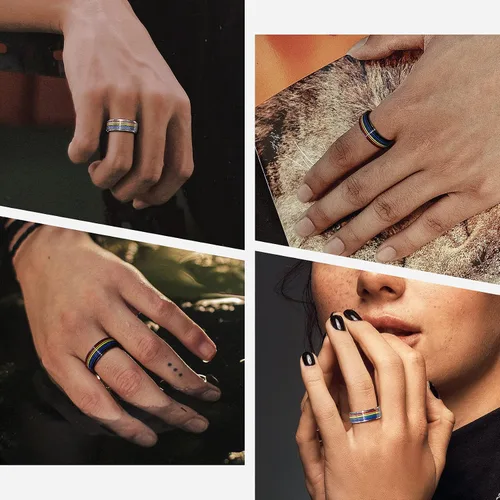 Miniatura 3 de Anillo giratorio LGBT de acero inoxidable con diseño de arco iris Love is Love Gay Lesbians Pride Jewelry Anillos para hombres y mujeres