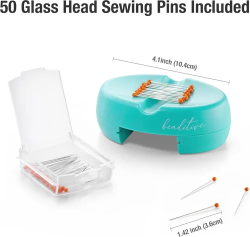 Miniatura 4 de Beaditive Cojín magnético con cajón – Fuerte soporte magnético para coser – 50 pines de acolchado de cabeza de vidrio incluidos – Elegante Turquesa