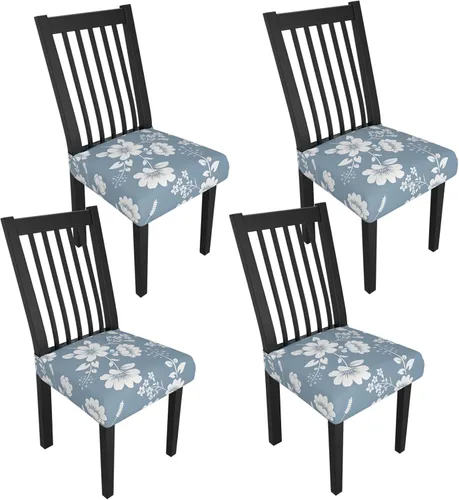 Miniatura 153 de Juego de 4 fundas elásticas para sillas de comedor, fundas para sillas de comedor con estampado floral, fundas para asientos de sillas con estampado
