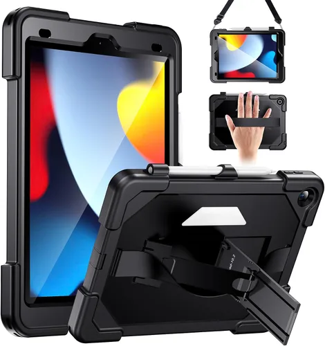 Miniatura 10 de Funda para iPad de 9ª generación de 10.2 pulgadas, grado militar, a prueba de caídas IP68, impermeable, con protector de pantalla, soporte y correa