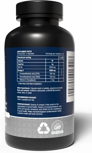 Miniatura 2 de obel Omega 3 purificado Cápsulas de aceite de pescado de 2000 mg 120 cápsulas blandas Suministro para 60 días Probado por terceros Sin