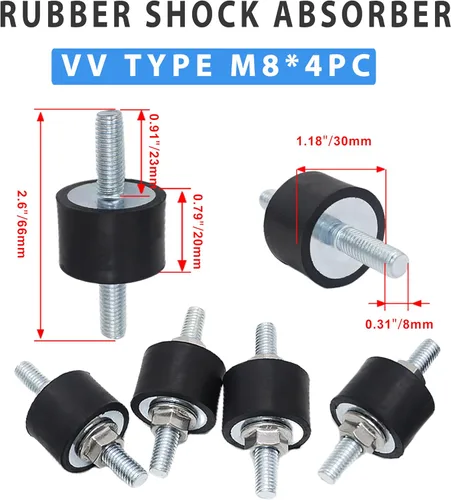 Miniatura 2 de Tornillos de goma M8 amortiguadores antivibración aislador soportes cilíndricos de goma para compresores de aire, motores diésel, 4 unidades M8 x 23
