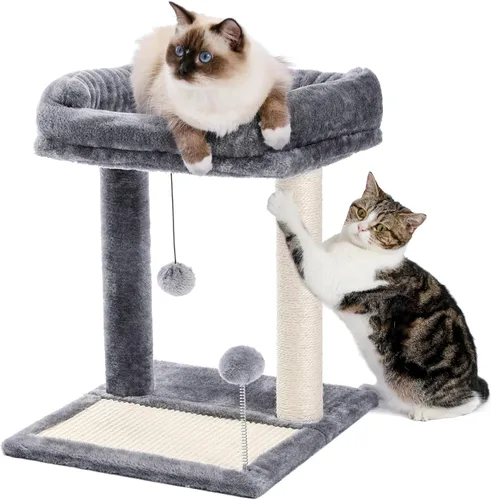 PAWZ Road Poste Rascador con Cama para Gatos, Torre Pequeña para Gatos con Almohadilla Rascadora, Cama Superior Grande Extraíble con Pelota de