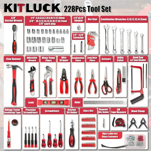 Miniatura 2 de KITLUCK Kit de herramientas para el hogar de 228 piezas, juego de herramientas de reparación de manos para el hogar para hombres, juego de caja