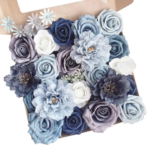 Miniatura 9 de FACINOC Rosas Flores Artificiales Ramo Combo Caja Set para Bricolaje Centros de Mesa de Boda para Mesa Nupcial Baby Shower Fiesta Decoraciones
