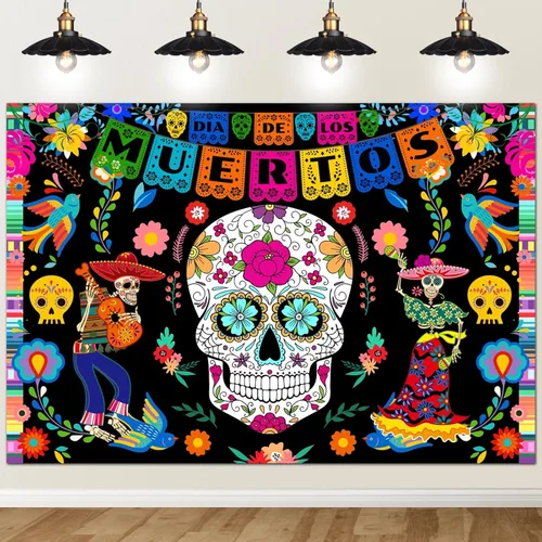 Avezano Telón de fondo del Día de los Muertos, 7 x 5 pies, diseño de calavera de azúcar mexicana, fondo de fotografía de Dia DE Los Muertos,