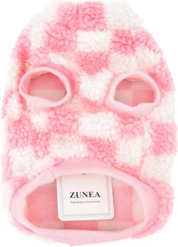 Miniatura 3 de Zunea Abrigo mullido para perros pequeños, hembras y niños, chaqueta de invierno de forro polar cálido, abrigo a cuadros, ropa mullida para Rosado