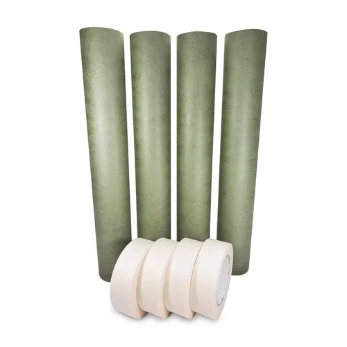 Miniatura 20 de IDL Packaging Juego de papel de enmascaramiento y cinta, papel marrón de 18 pulgadas x 60 yardas (6 rollos) y cinta blanca de 1.41 pulgadas x 60