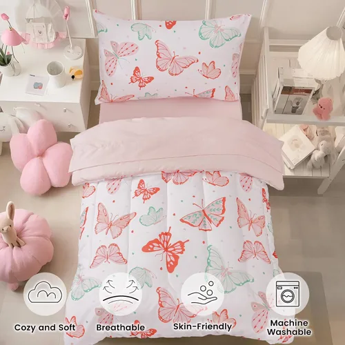 Miniatura 3 de david's kids Juego de ropa de cama de 4 piezas para niños pequeños - Juego de ropa de cama suave y transpirable para niñas, incluye edredón