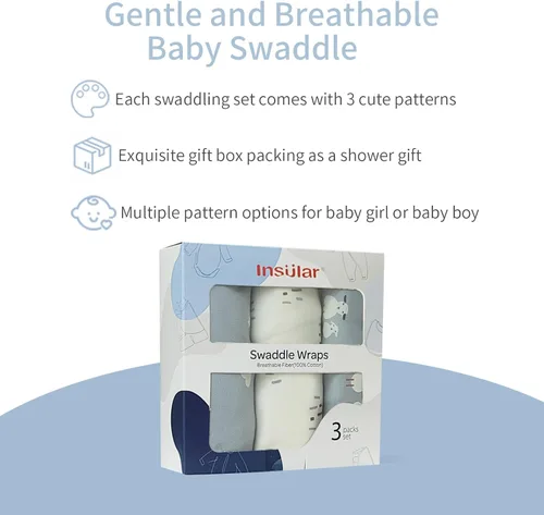 Miniatura 3 de insular Envoltura para bebé, manta para recién nacido y bebé, juego de pañales ajustable para niños y niñas, saco de dormir de algodón suave