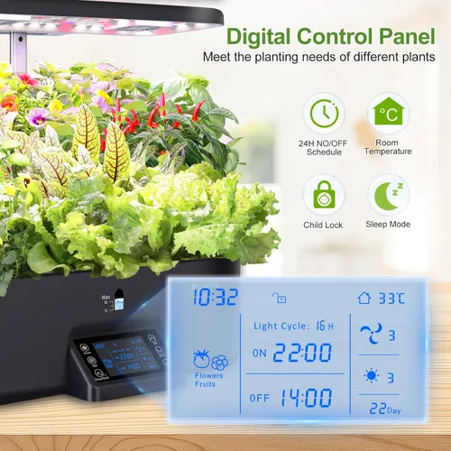 Miniatura 2 de Sistema de cultivo hidropónico de 17 cápsulas con ventiladores duales de 24 W de espectro completo de luz de cultivo y panel de control inteligente