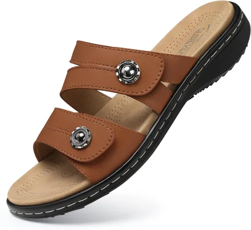 Miniatura 13 de SHIBEVER Sandalias planas para mujer: antideslizantes, con soporte para el arco, ortopédicas, para fascitis plantar, cómodas sandalias para caminar