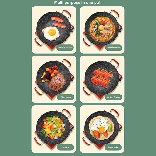 Miniatura 7 de Tyenaza Sartén coreana para barbacoa, sartén antiadherente para pizza, sartenes planas redondas, compatibles con estufas y inducción, para hornear