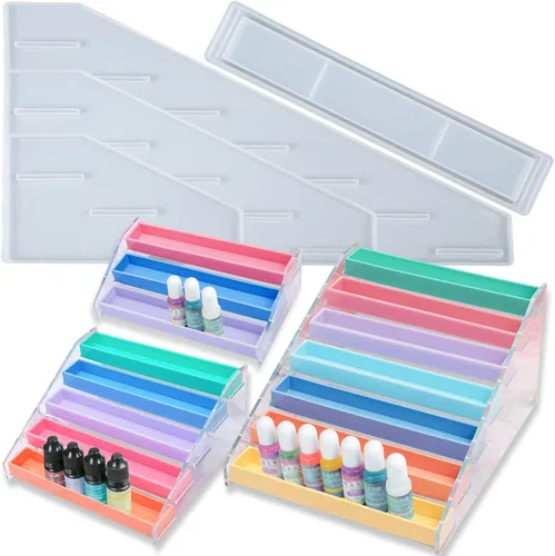 Organizador de exhibición, moldes de silicona de resina epoxi, juego de 7 niveles para lápiz labial, maquillaje, esmalte de uñas, pigmento y joyería