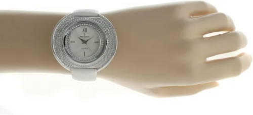 Miniatura 4 de Peugeot Couture - Reloj de pulsera con cristales acentuados con caja curvada y correa de piel blanca