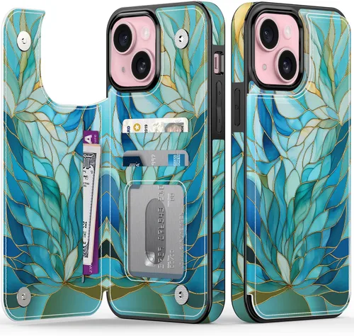 Miniatura 87 de FUNMIKO Funda tipo cartera para iPhone 13 con tarjetero, bloqueo RFID, protección de grado militar y obras de arte impresas con rayos UV, cierre