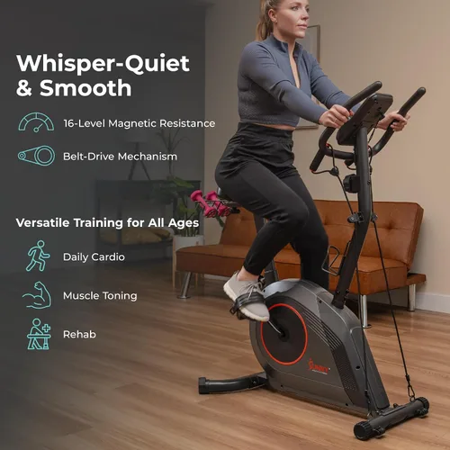 Miniatura 7 de Sunny Health & Fitness Smart Stationary Exercise Upright Bike w/Pulse Sensor & 4-Way Adjustable Seat, Cycling Machine for Home Cardio Training, Free