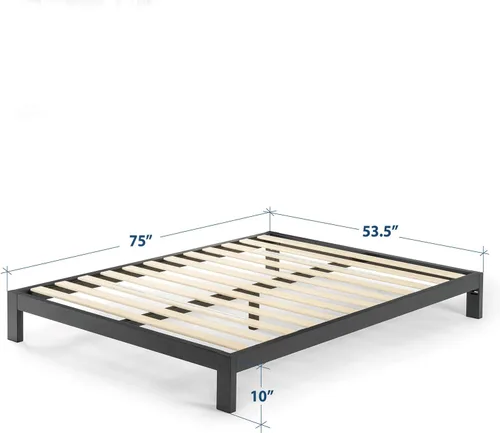 Miniatura 2 de Mellow Base de cama de metal resistente de 10 pulgadas, soporte de listones de madera, base de colchón (no necesita somier), matrimonial, color negro