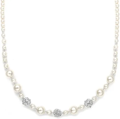 Miniatura 2 de Mariell Collar de perlas de color marfil para novias con detalles de bola de fuego de cristal de diamantes de imitación, joyería de boda nupcial