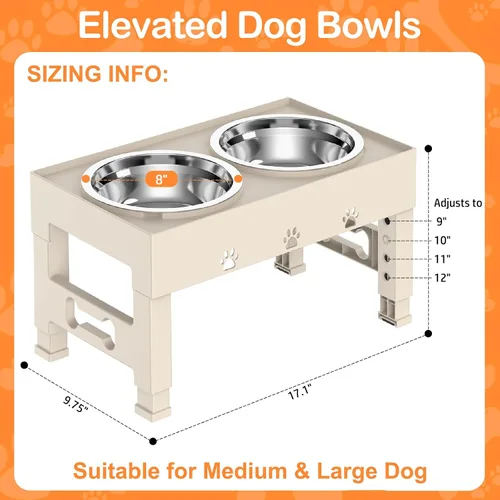Miniatura 5 de LAKIPETN Tazones elevados para perros con 2 cuencos de acero inoxidable, soporte elevado para comida para perros, 5 alturas ajustables