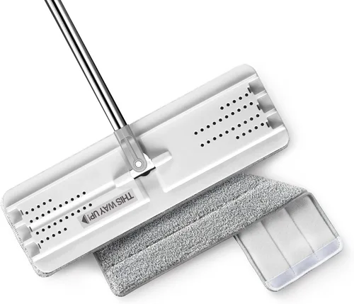 Miniatura 16 de JOYMOOP Trapeador plano, trapeadores de microfibra para limpieza de suelos, mango largo de 60 pulgadas con cabezal plano flexible de 13 pulgadas