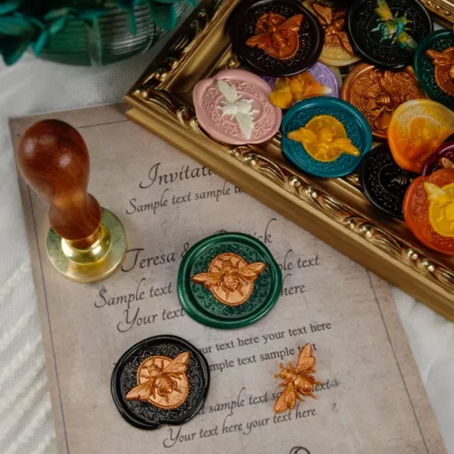 Miniatura 4 de Sello de Cera de Abeja en Relieve 3D - Cabeza de Latón con Mango de Madera, para Hacer Sellos de Cera para Invitaciones de Boda/Sobres/Envoltorios