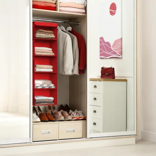 Miniatura 2 de Simple Houseware Organizador de armario colgante de 5 estantes, rojo