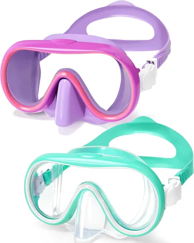 Seago Paquete de 2 gafas de natación con cubierta nasal, gafas de natación para niños de 6 a 14 años, niñas, niños, jóvenes, gafas de natación de