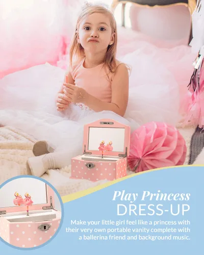 Miniatura 5 de Elle Joyero - Organizador de joyas de bailarina y caja de música con cuerda de lago cisne para niñas y adolescentes, accesorios y recuerdos